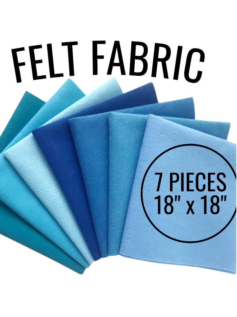 7 Pieces Blue Felt Fabric Bundle Crafting Sewing Supplies 18" x 18" Each Assorte